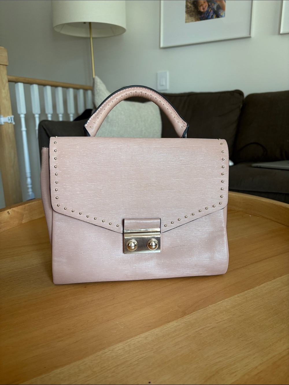 Zara Blush Pink Top-Handle Satchel with Gold Hardware